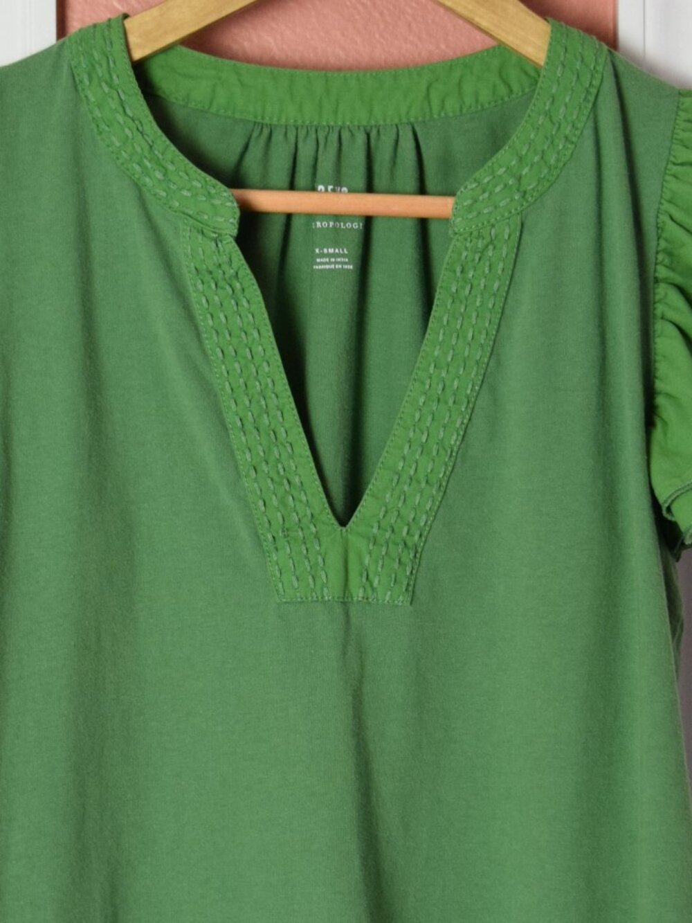 MAEVE ANTHROPOLOGIE RUFFLE SLEEVE GREEN TOP - Picture 6 of 11